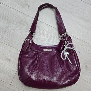 Coach Patent Leather Burgundy  Shoulder Bag With Silver Hardware.